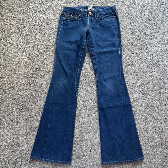 TRUE RELIGION JOEY TWISTED LEG LOW RISE BELL BOTTOm JEANS - MADE IN USA -27 TALL - Picture 1 of 16
